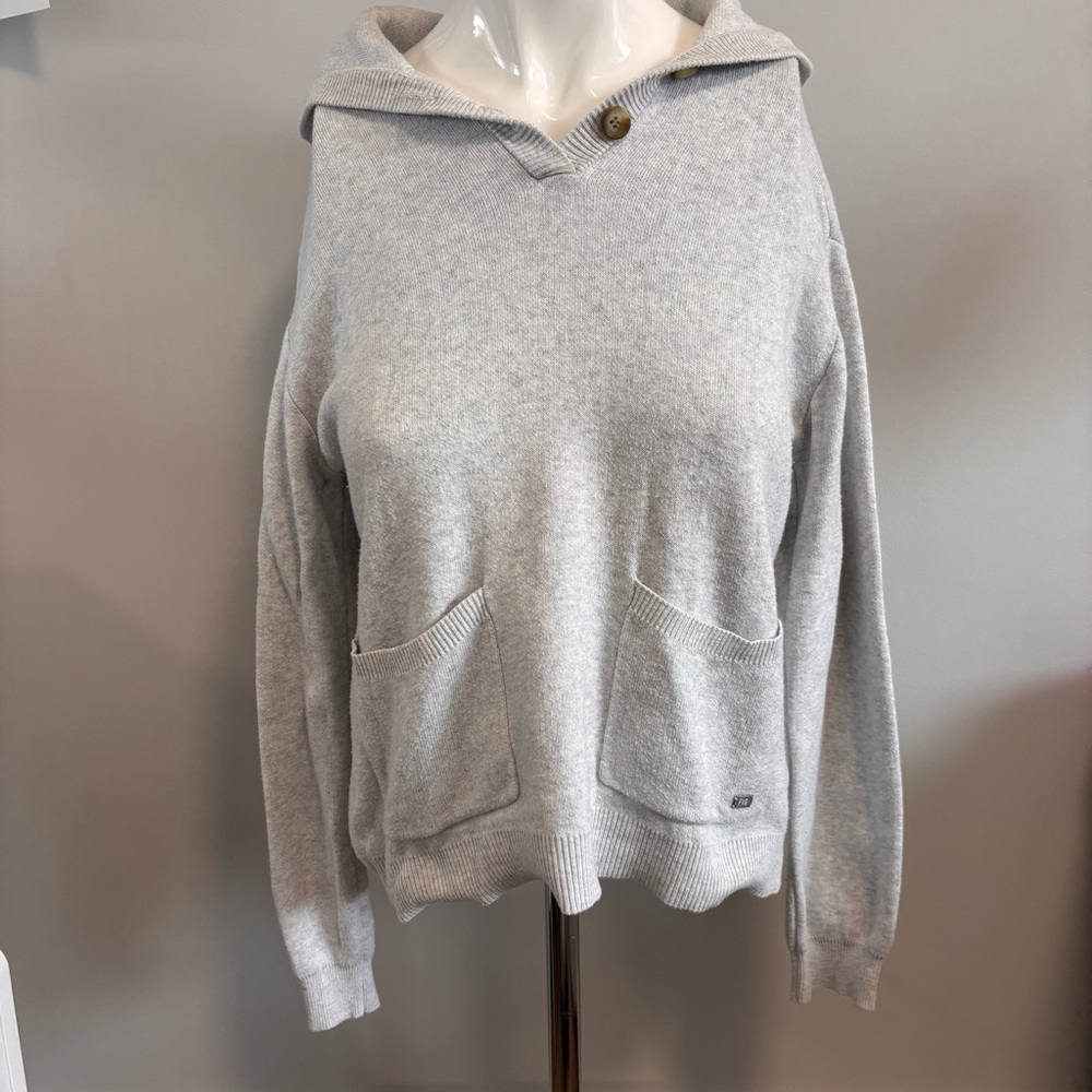 Figs Light Gray V-Neck Hooded Sweater